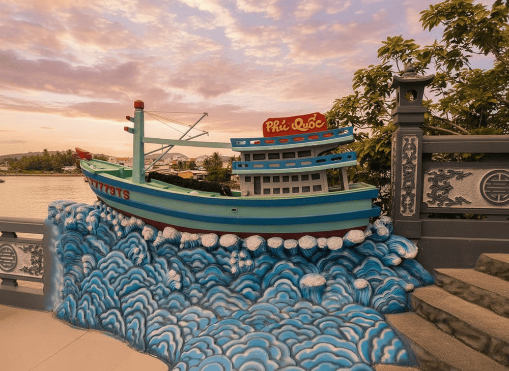Around the temple, you’ll find symbols and details inspired by the coastal lives of local fishermen